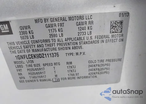 2013 Chevrolet Equinox Ls from USA, damaged, VIN 1GNFLCEK9DZ111376